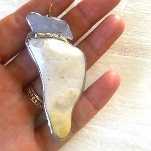 Handmade soft-solder shell and Ellensburg blue agate pendant